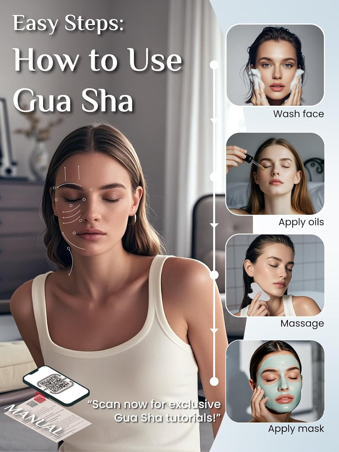Gua Sha Facial Tools, Stainless Steel Guasha Tool for Acupuncture, Manual Massage Tool for Jawline Sculpting and Puffiness Reducing, Gua Sha Facial Massage Tool, Skin-Care Gift