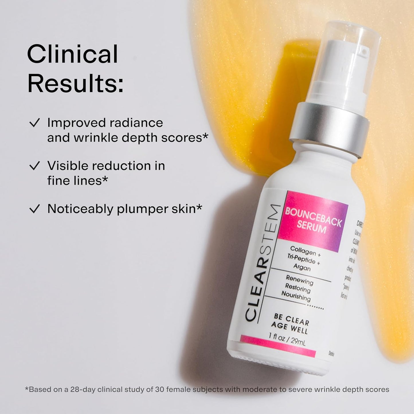 CLEARSTEM BOUNCEBACK Radiant Facial Serum - Peptide Serum for Hydration & Smooth-Looking Skin with Tri-Peptides and Mango Fruit Extracts - Lightweight Formula for Softer and Balanced-Looking Skin